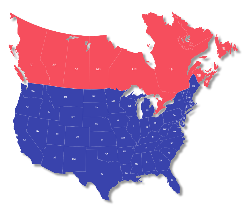 Contiguous USA and Canadian Provinces